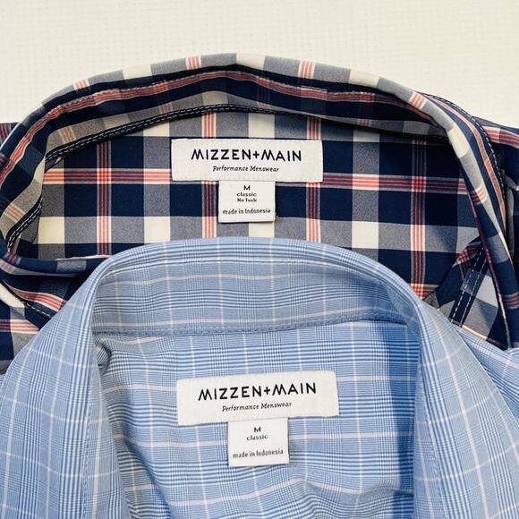 Mizzen+Main Shirt Mens Medium Blue Plaid Performance Dress Stretch Classic Fit - Picture 6 of 13